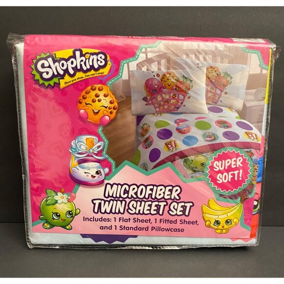 Shopkins Microfiber Fun Colorful Toy Girl Adult Fan Twin Sheet Set of 3 bedsheet - Picture 1 of 6